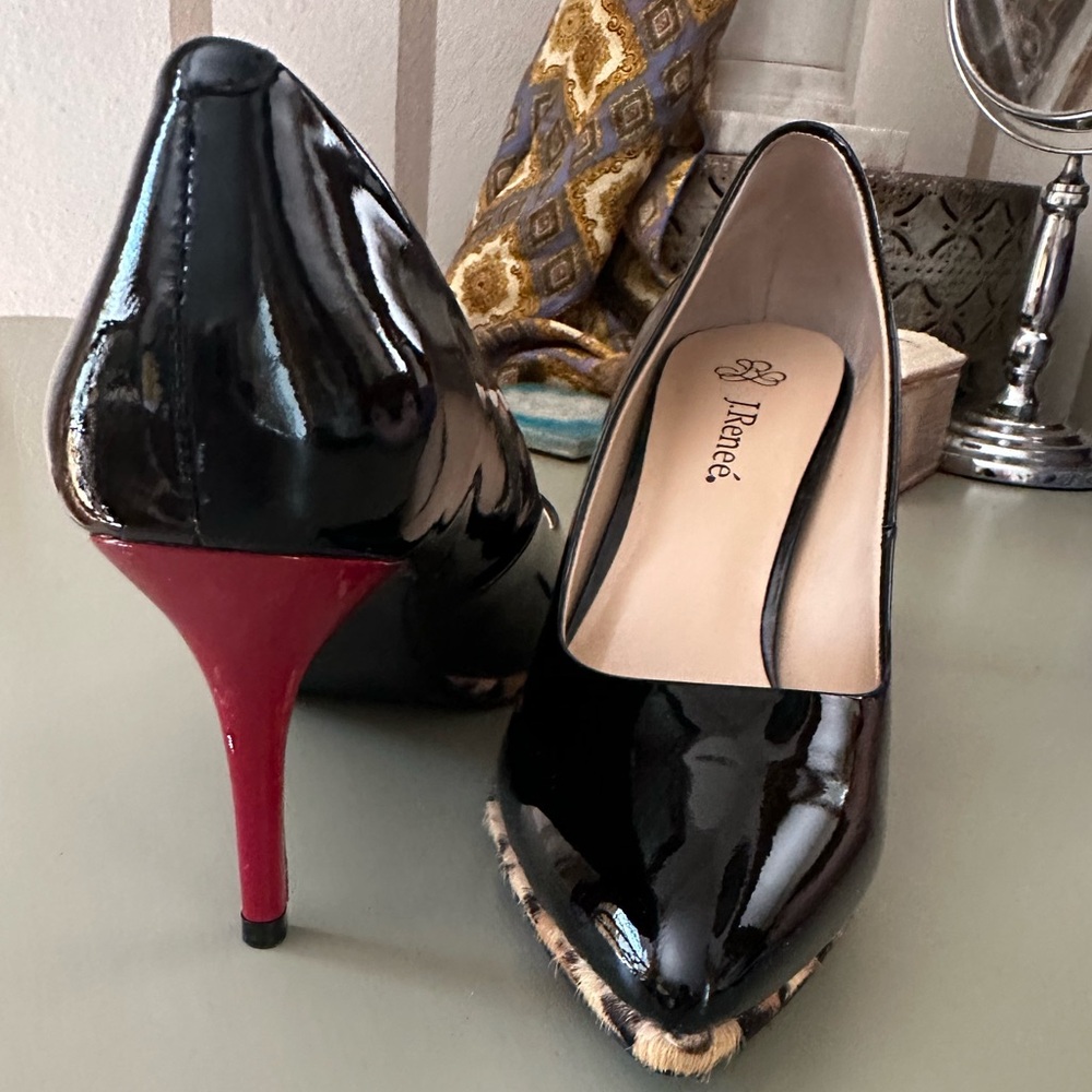 J Renee Danko Platform Pump, Red Heel, Cowhide Platform